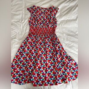 Colorful Kate Spade Silk Geometric Smocked Dress